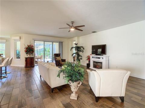Great Room with wood-style ceramic tiles
