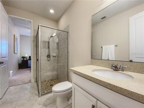 Second suite bathroom with standing shower and height raised vanity.