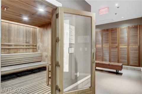 View of sauna / steam room featuring recessed lighting View of sauna / steam room featuring recessed lighting